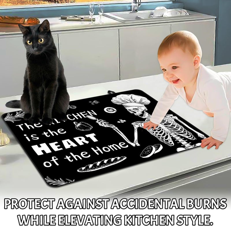 Seimip Halloween Stove Covers for Electric Stove, Fun Skull Stove Top Covers Black Heat Resist Gas Stove Mats Fall Kitchen Decor Stove Mat Chef Gift Skeleton Cooktop Protector Oven Pad for Holiday - Image 5